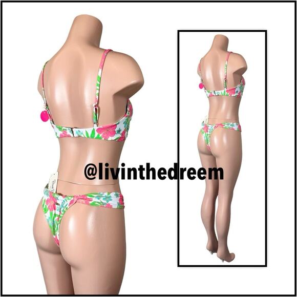 Beach Bunny Rio Knot Top XL & Delphin Tango Bottom L - Pink Jungle Floral $196 - Picture 8 of 14
